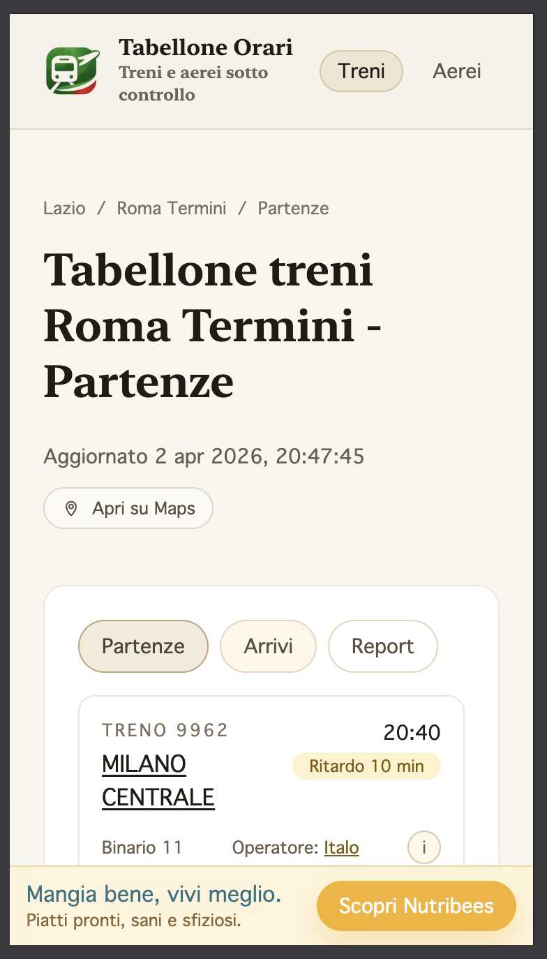Esempio di formato banner costruibile per Tabellone Orari